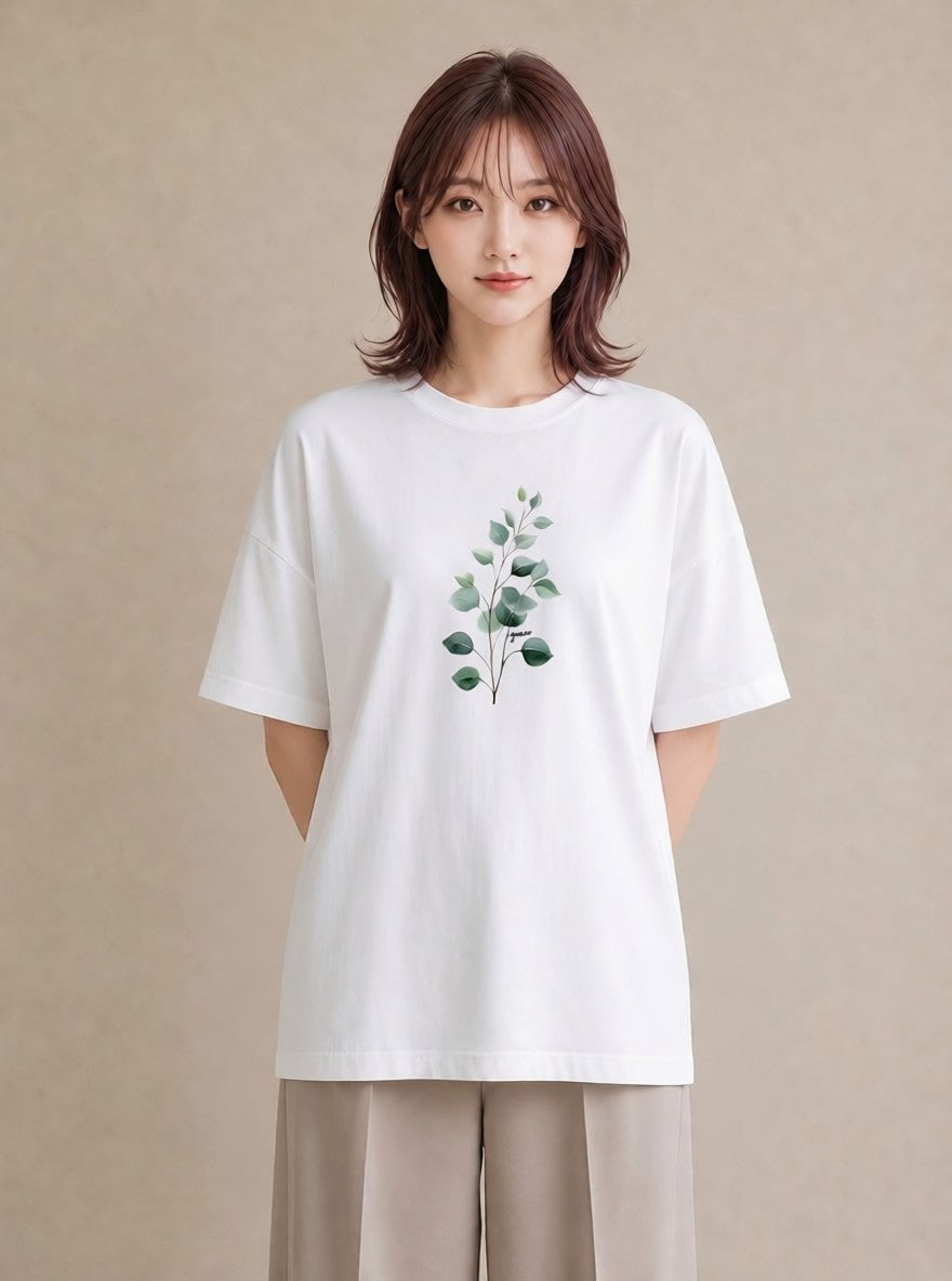 半袖Tシャツ レディース つる 植物 ボタニカル イラスト 普段使い 旅行 母娘コーデ 白T