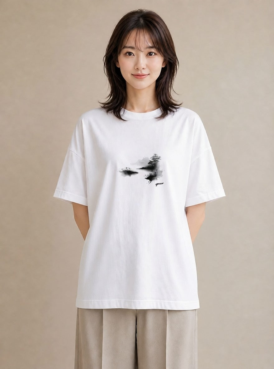 グラフィックTシャツ レディース 桟橋 水辺 波止場 ナチュラル アンティーク イラスト ヴィンテージ風 公園 ママ 白T
