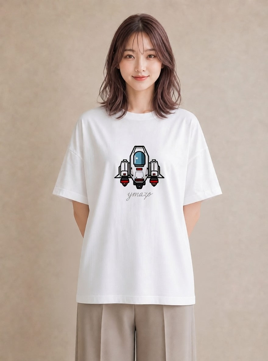 半袖Tシャツ レディース ロケット 星空 宇宙 イラスト ポップ ママ カフェ服 白T