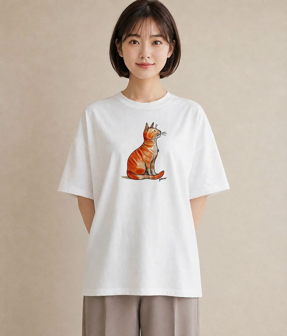 グラフィックTシャツ レディース 猫好き 猫 ねこ イラスト 韓国風 休日 ペアコーデ 白T