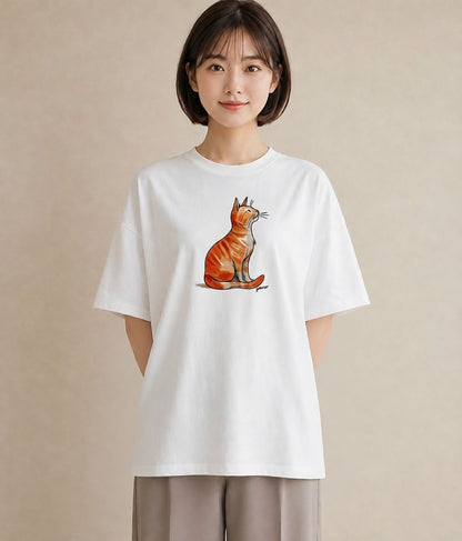 グラフィックTシャツ レディース 猫好き 猫 ねこ イラスト 韓国風 休日 ペアコーデ 白T