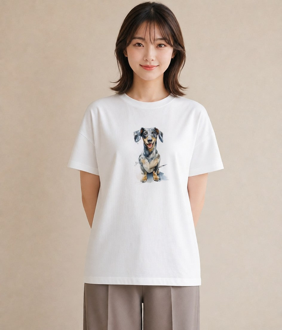 Tシャツ レディース ミニチュアダックスフンド 犬 いぬ イラスト 可愛い ギフト 母の日 白T