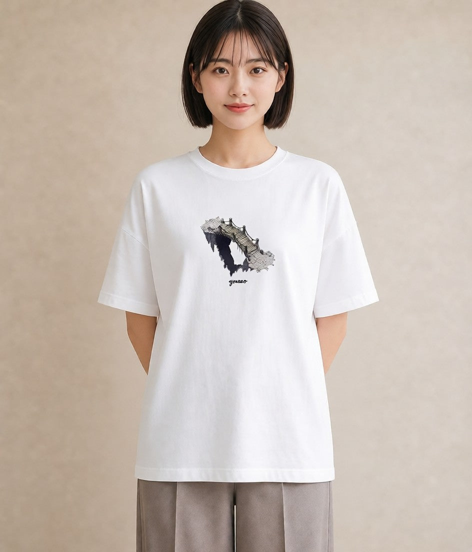 Tシャツ レディース 桟橋 水辺 波止場 ナチュラル アンティーク イラスト お洒落 帰省 ラフ 白T