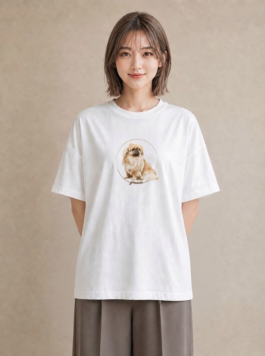 グラフィックTシャツ レディース 狆 犬 いぬ イラスト ヴィンテージ風 女性 旅行用 白T