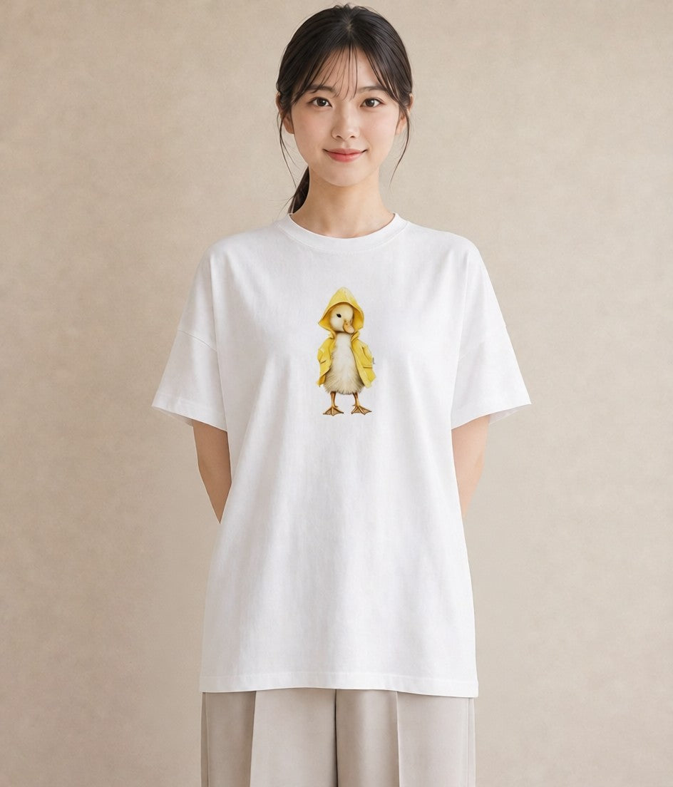 グラフィックTシャツ レディース アヒル 動物 アニマル イラスト 普段使い お揃い 親子 白T