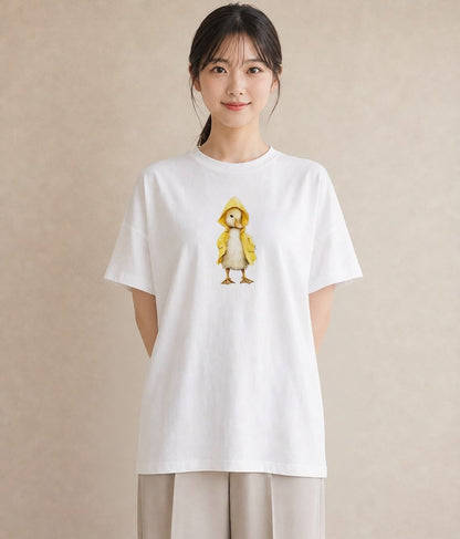グラフィックTシャツ レディース アヒル 動物 アニマル イラスト 普段使い お揃い 親子 白T