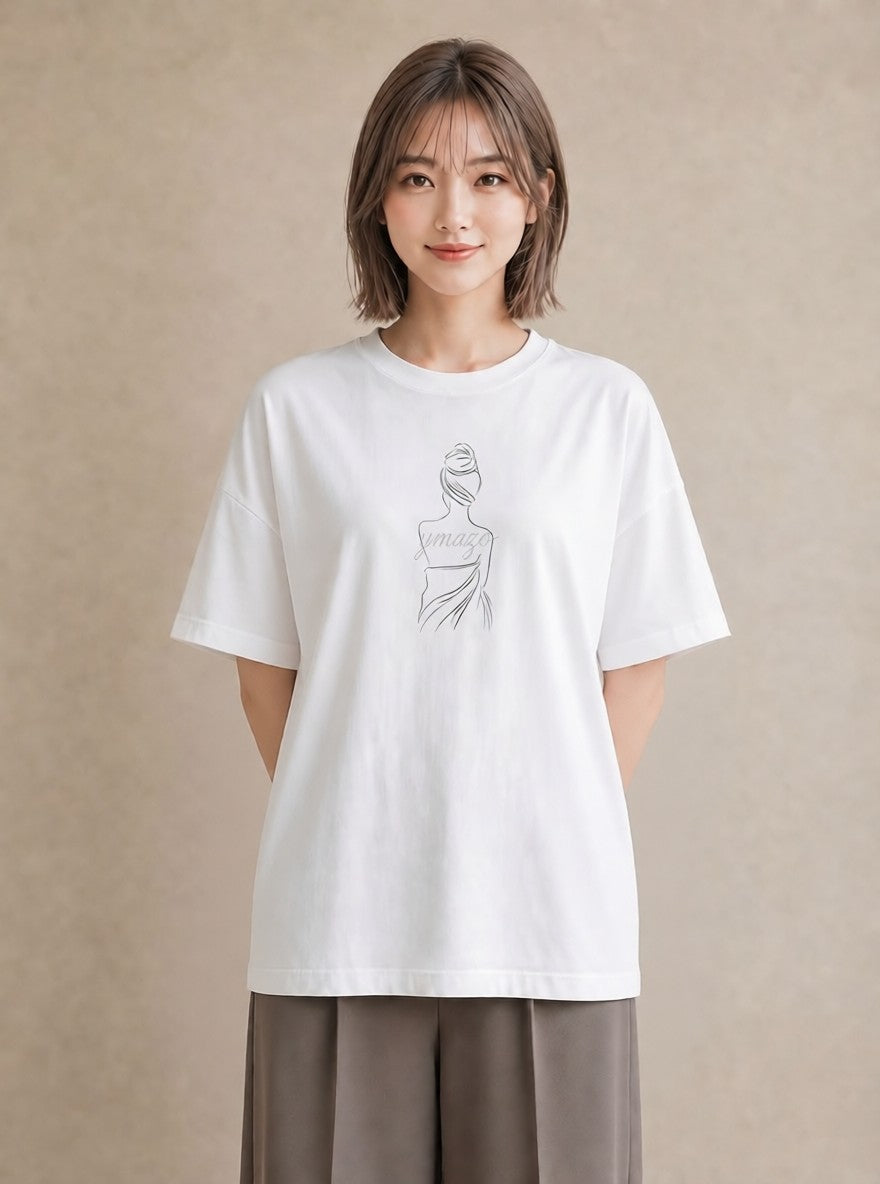 Tシャツ レディース 女の子 ガール 後ろ姿 イラスト ゆるコーデ 買い物 夏コーデ 白T
