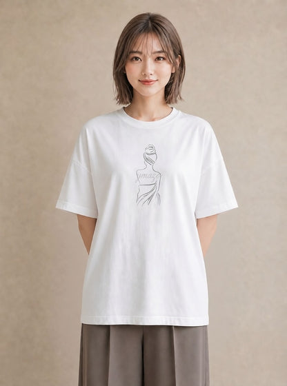Tシャツ レディース 女の子 ガール 後ろ姿 イラスト ゆるコーデ 買い物 夏コーデ 白T