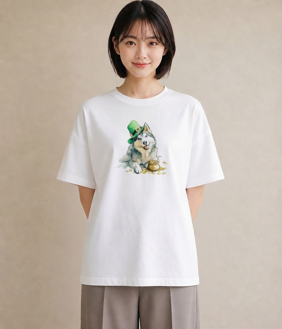 プリントTシャツ レディース シベリアンハスキー 犬 いぬ イラスト レイヤード 友達ギフト 白T