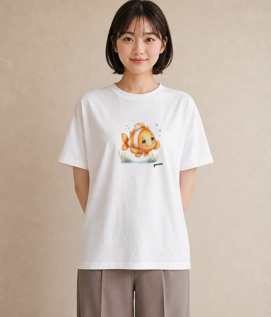 Tシャツ レディース 金魚 ペット 動物 イラスト 韓国風 女性 旅行用 白T