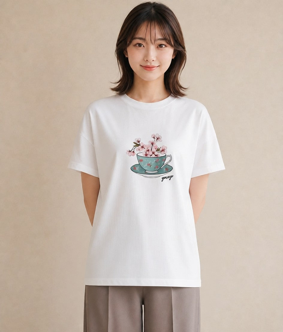 デザインTシャツ レディース 紅茶 食べ物 フード イラスト きれいめカジュアル 旅行用 海 白T