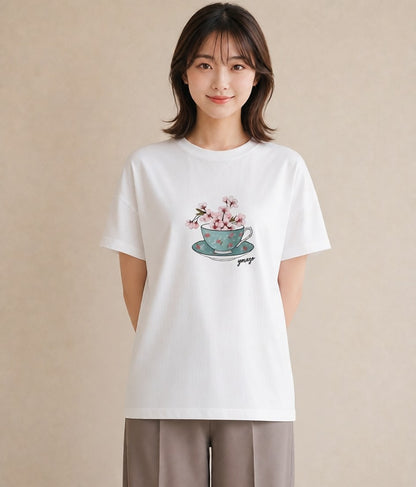 デザインTシャツ レディース 紅茶 食べ物 フード イラスト きれいめカジュアル 旅行用 海 白T