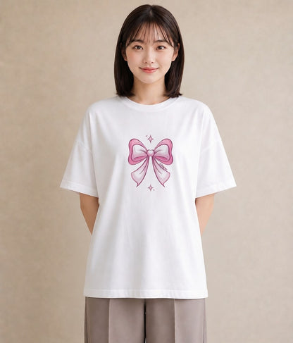 プリントTシャツ レディース リボン 蝶結び ナチュラル アンティーク イラスト ゆるかわ ホワイトデー 春服 白T