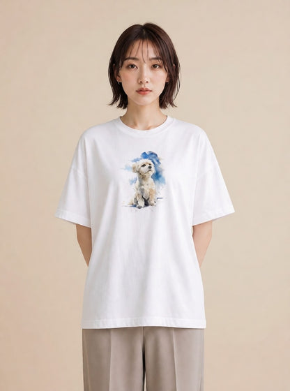 半袖Tシャツ レディース 保護犬 犬 いぬ イラスト カジュアル 旅行用 海 白T