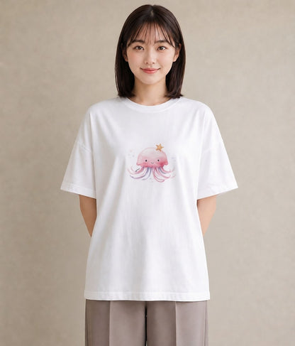 プリントTシャツ レディース くらげ クラゲ 海の生き物 海 イラスト 淡色 ビーチ デイリーウェア 白T