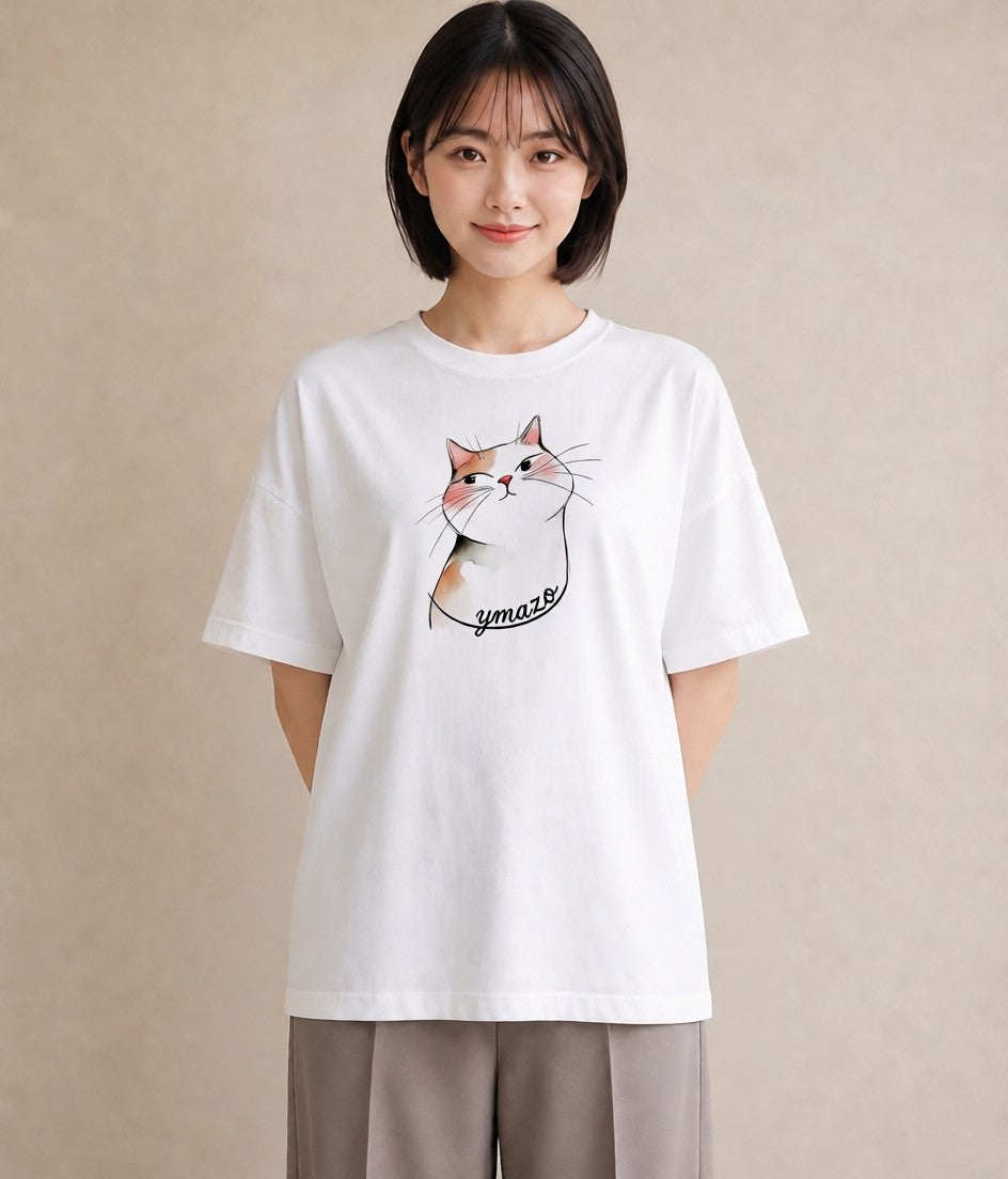 プリントTシャツ レディース 白猫 猫 ねこ イラスト ゆるコーデ 海 カフェ巡り 白T