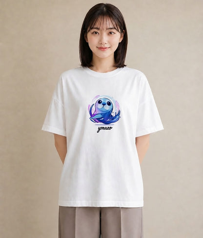 プリントTシャツ レディース ゴマフアザラシ 動物 アニマル イラスト ペアコーデ 秋コーデ 白T