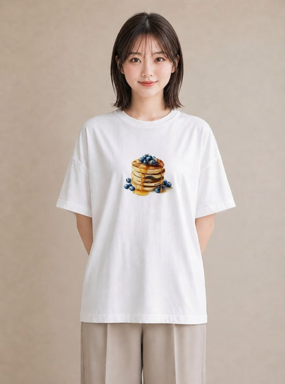 Tシャツ レディース どら焼き 食べ物 フード イラスト フェミニン 社会人 女性 白T
