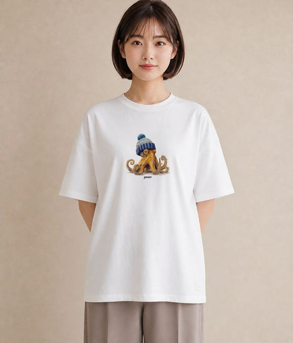 プリントTシャツ レディース イカ 海の生き物 海 イラスト ラフ 女子会 お揃い 白T