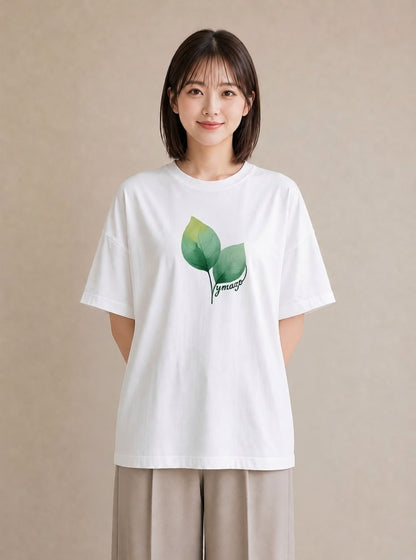 半袖Tシャツ レディース つる 植物 ボタニカル イラスト カフェコーデ 通勤 在宅 白T