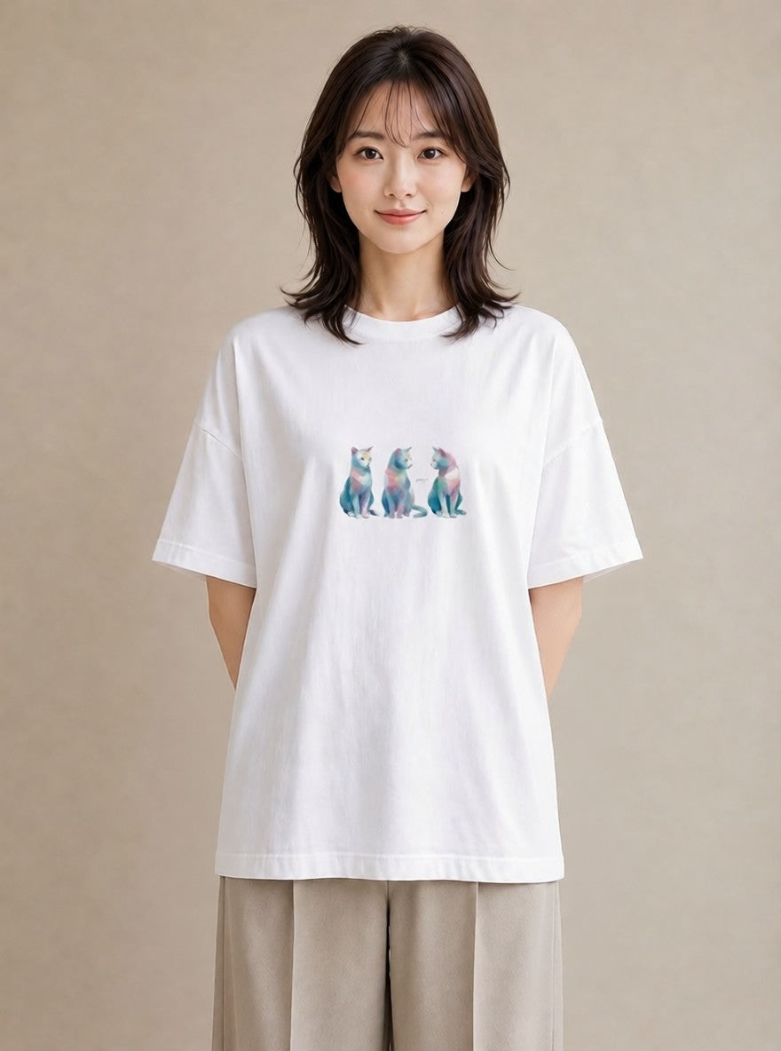 Tシャツ レディース シャム柄 猫 ねこ イラスト ゆるコーデ 旅行用 海 白T