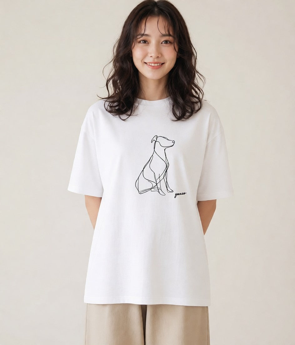 グラフィックTシャツ レディース 犬 いぬ わんこ イラスト 手描き風 20代 カジュアルコーデ 白T