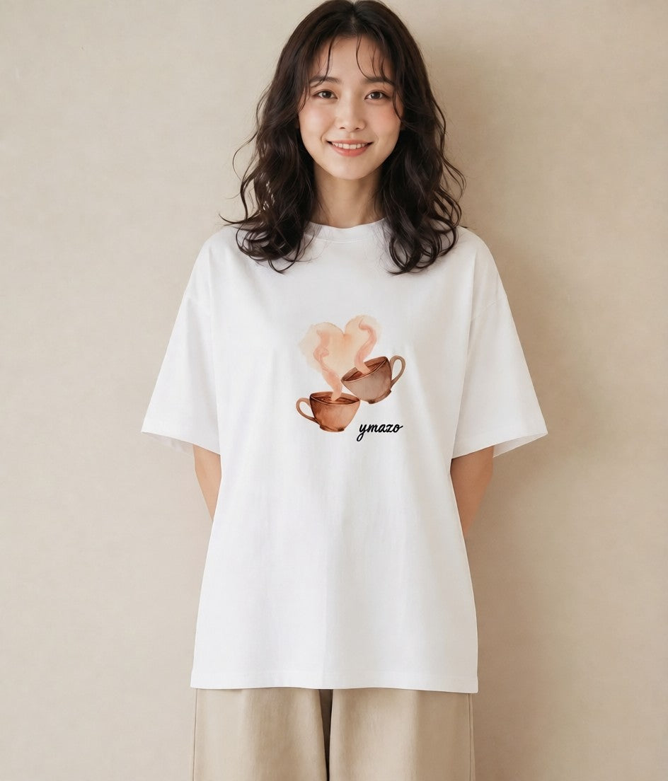 プリントTシャツ レディース コーヒー 珈琲 カフェ 食べ物 フード イラスト レトロ 旅行 母娘コーデ 白T