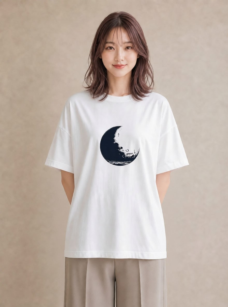 デザインTシャツ レディース 月 星空 宇宙 イラスト 上品 綿100 デート 白T