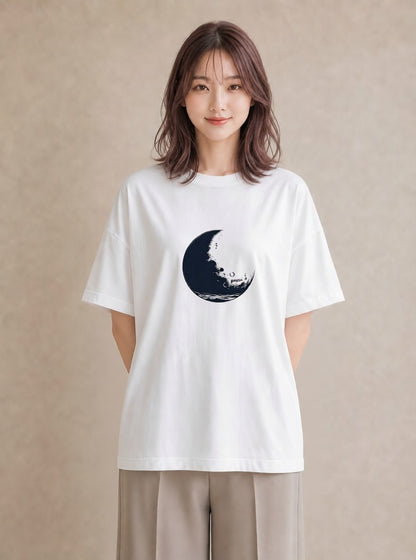 デザインTシャツ レディース 月 星空 宇宙 イラスト 上品 綿100 デート 白T