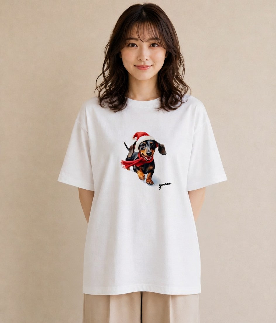デザインTシャツ レディース ミニチュアダックスフンド 犬 いぬ イラスト モード ママ カフェ服 白T