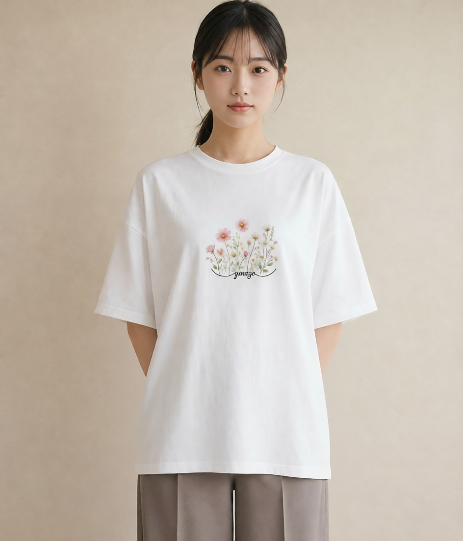 グラフィックTシャツ レディース デイジー 花 花柄 イラスト ゆるコーデ 姉妹 送別ギフト 白T