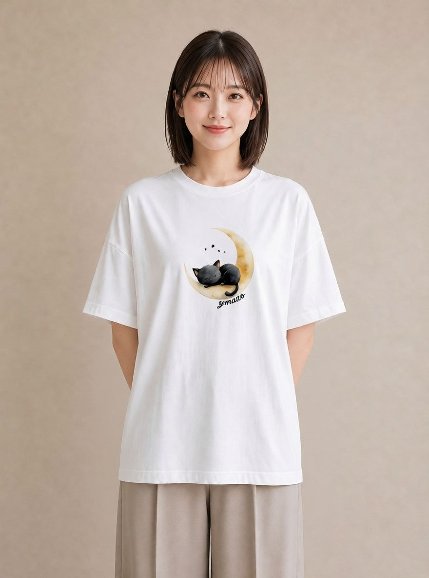 プリントTシャツ レディース 三日月 星空 宇宙 イラスト 旅行コーデ クリスマス 旅行 白T