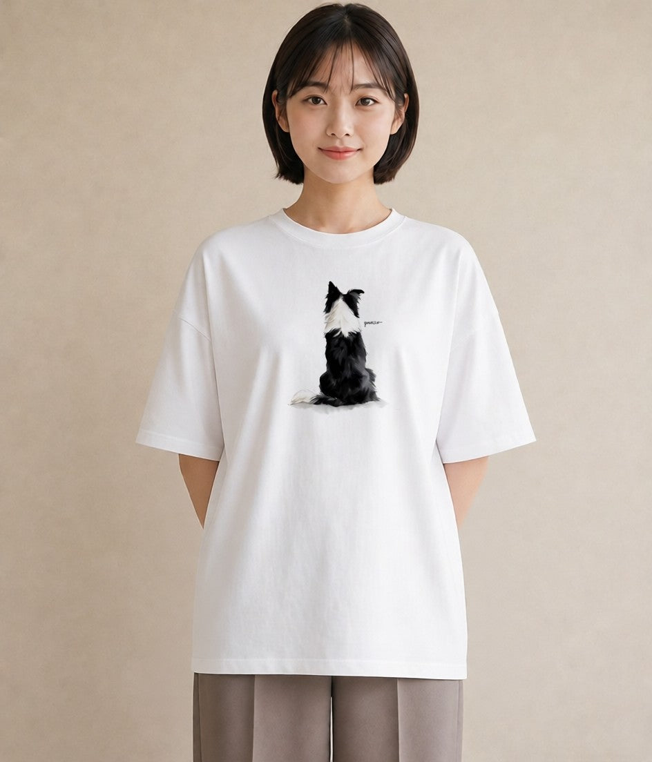 グラフィックTシャツ レディース ボーダーコリー 犬 いぬ イラスト ラフカジュアル お出かけ 普段着 白T