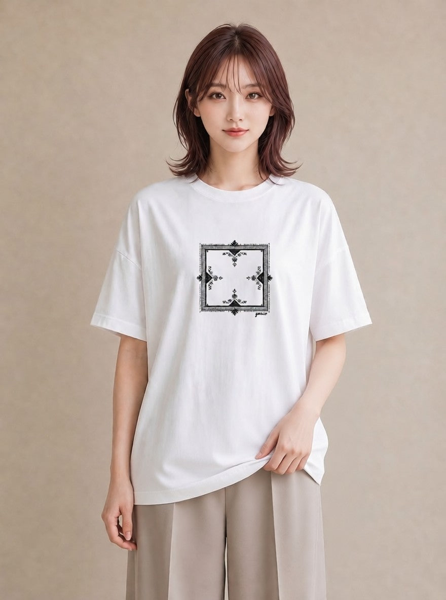 デザインTシャツ レディース レースハンカチ レース ハンカチ ナチュラル アンティーク イラスト きれいめ レイヤード 友達ギフト 白T