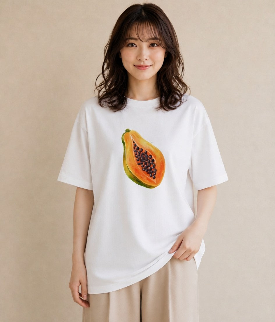グラフィックTシャツ レディース メロン 食べ物 フード イラスト 淡色 女性 旅行用 白T