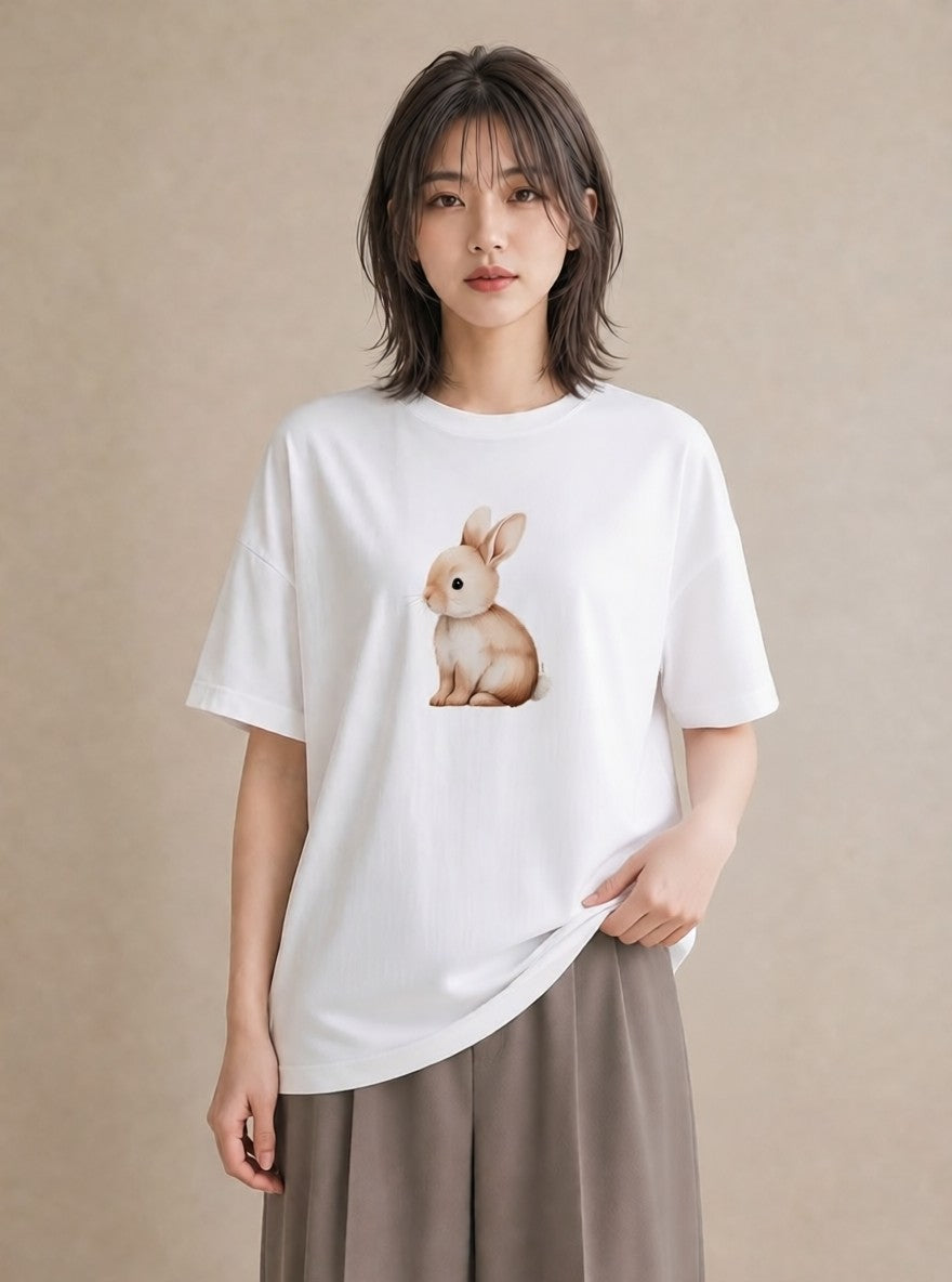 Tシャツ レディース ロップイヤー ペット 動物 イラスト ポップ ルームウェア ギフト 白T