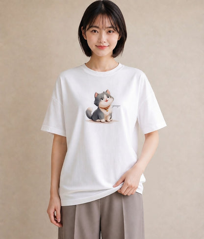 プリントTシャツ レディース 猫好き 猫 ねこ イラスト ラフカジュアル 旅行用 海 白T