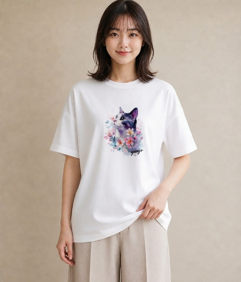 グラフィックTシャツ レディース アメリカンショートヘア 猫 ねこ イラスト 韓国風 春コーデ 姉妹 白T