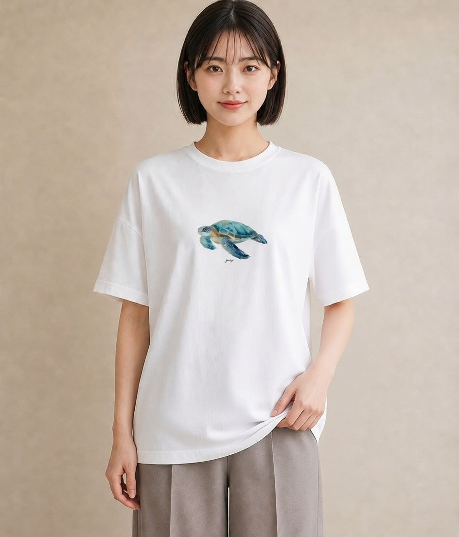プリントTシャツ レディース ゼニガメ ペット 動物 イラスト ヴィンテージ風 通学 誕生日プレゼント 白T