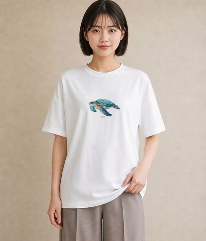 プリントTシャツ レディース ゼニガメ ペット 動物 イラスト ヴィンテージ風 通学 誕生日プレゼント 白T