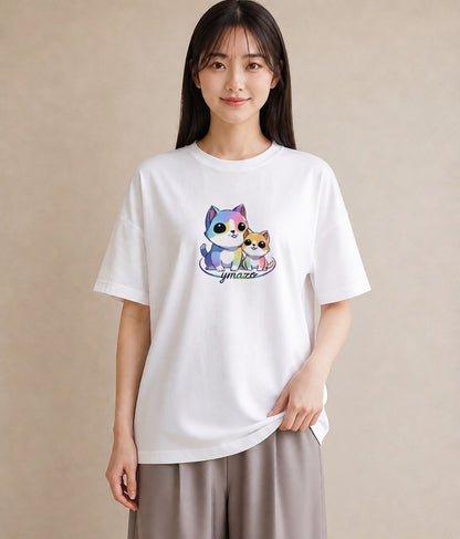 プリントTシャツ レディース ニャンコ 猫 ねこ イラスト モード お出かけ 普段着 白T