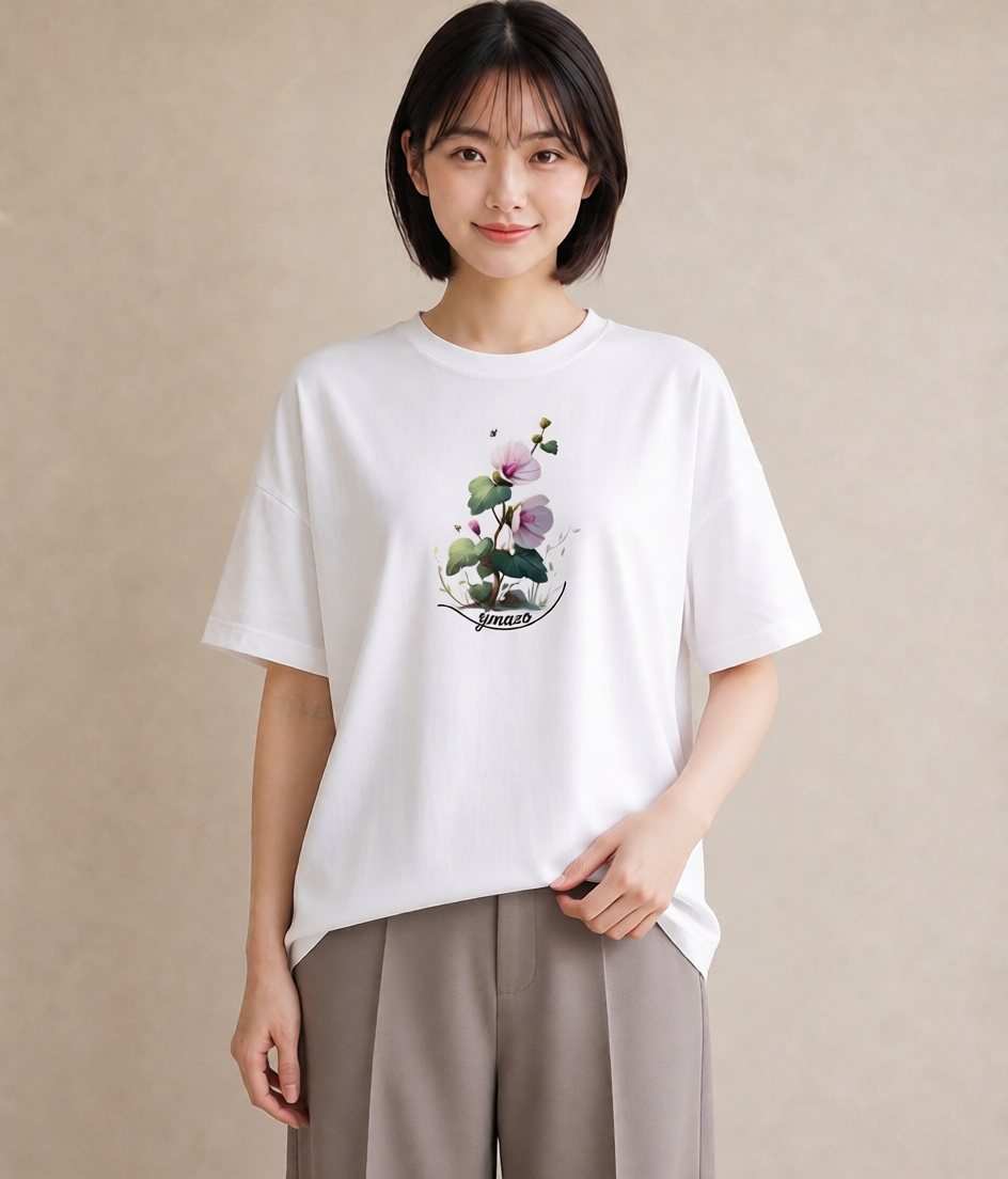 Tシャツ レディース クローバー 四つ葉 花 花柄 イラスト ラフカジュアル 社会人 女性 白T