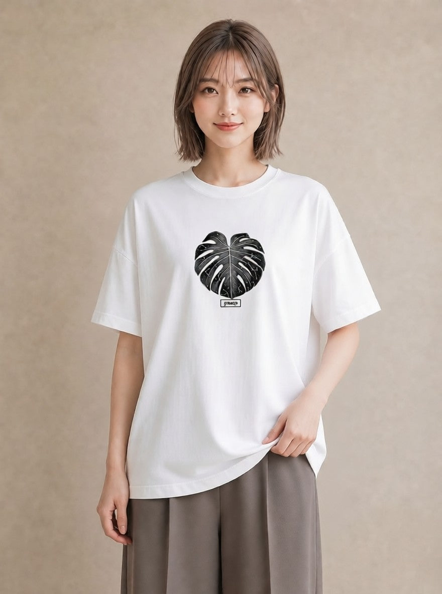 Tシャツ レディース モンステラ 植物 ボタニカル イラスト ラフカジュアル 友達ギフト 部屋着 白T