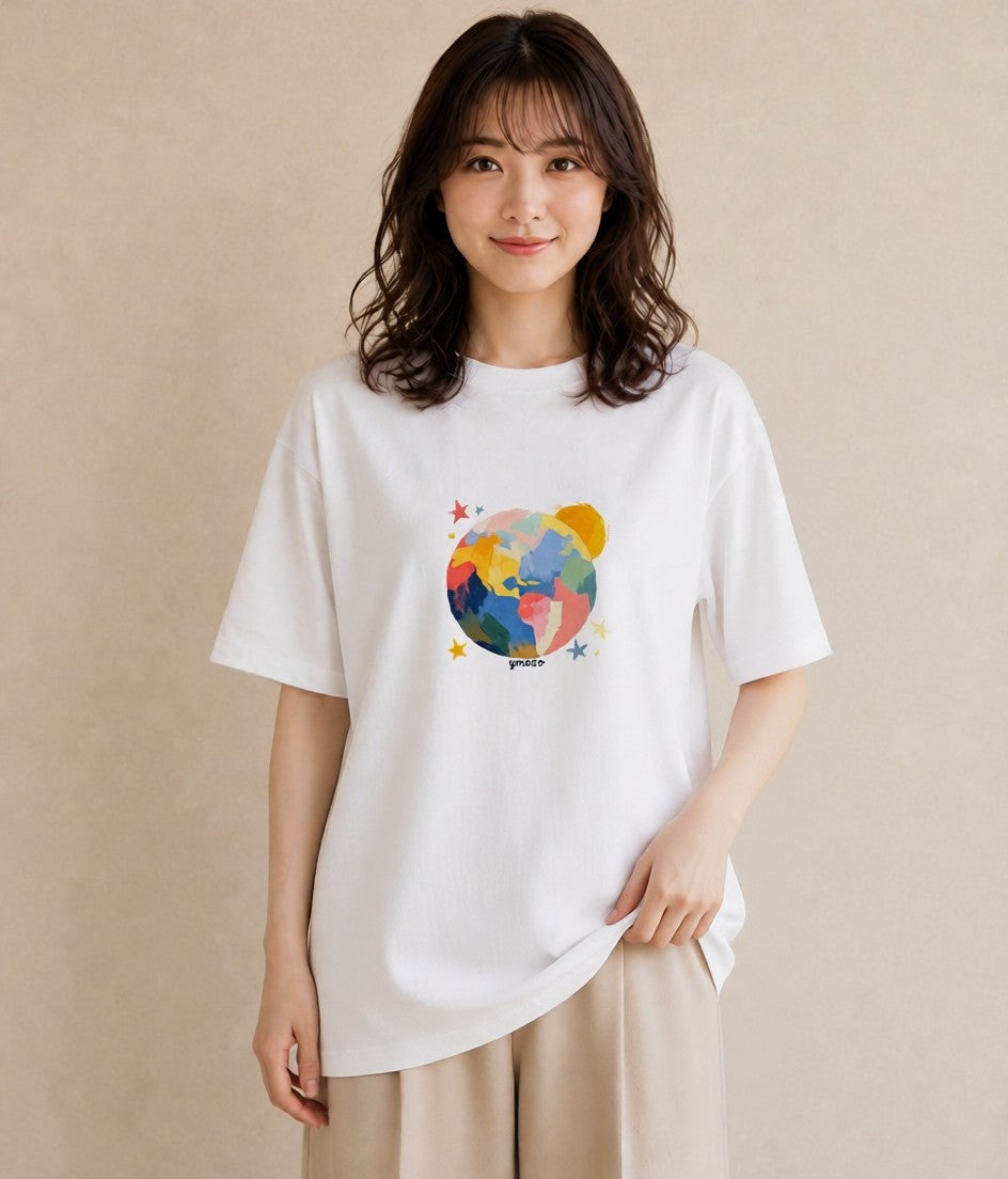 デザインTシャツ レディース 地球 星空 宇宙 イラスト 水彩風 女性 旅行用 白T
