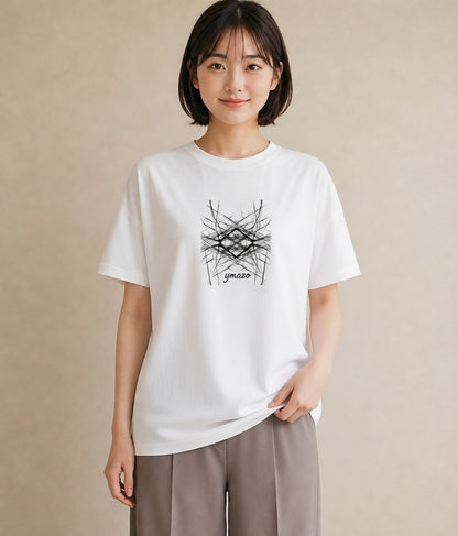 デザインTシャツ レディース 幾何学 ミニマル ジオメトリック イラスト カフェコーデ 女子会 お揃い 白T