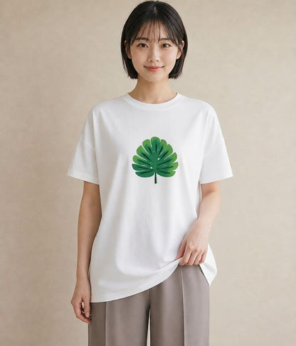グラフィックTシャツ レディース モンステラ 植物 ボタニカル イラスト シンプル 誕生日プレゼント 綿100 白T