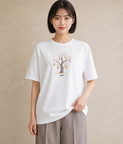 デザインTシャツ レディース 街灯 夜霧 夜 ナチュラル アンティーク イラスト 普段使い レイヤード 友達ギフト 白T