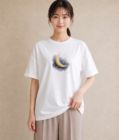 半袖Tシャツ レディース 天の川 星空 宇宙 イラスト ミセス 春コーデ 白T