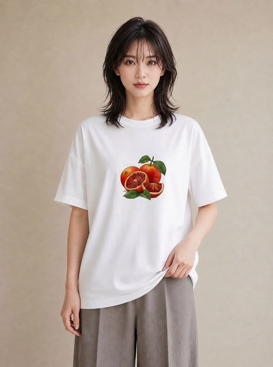 半袖Tシャツ レディース みかん 食べ物 フード イラスト ユニーク 姉妹 送別ギフト 白T