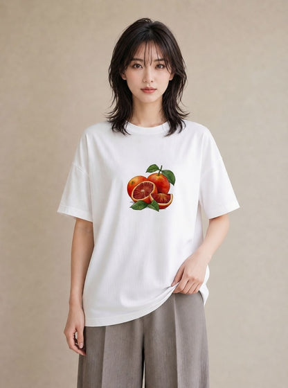 半袖Tシャツ レディース みかん 食べ物 フード イラスト ユニーク 姉妹 送別ギフト 白T